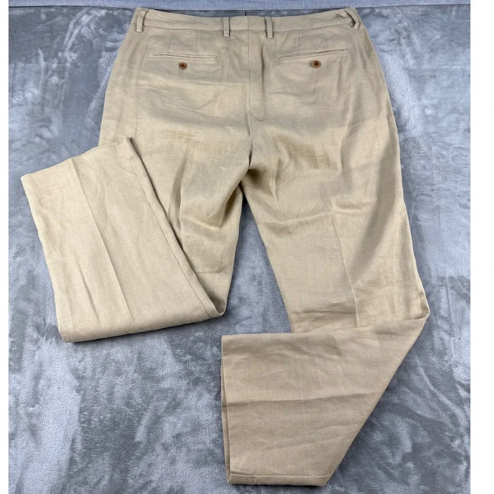 Tommy Bahama Linen Pants Mens 38x30 Herringbone Khaki Flat Front EUC